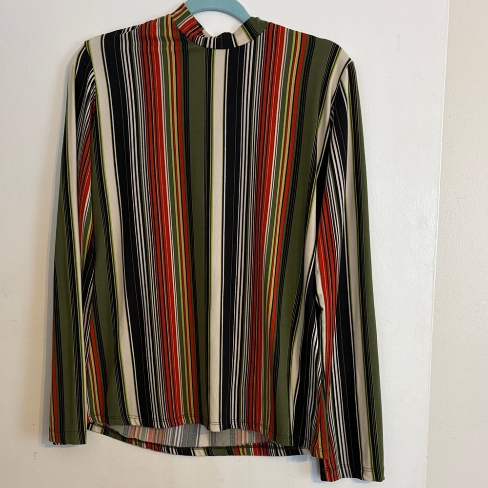 Love Nation Olive Multi-Stripe Mock Neck Long Sleeve Top. Size L - Picture 1 of 5